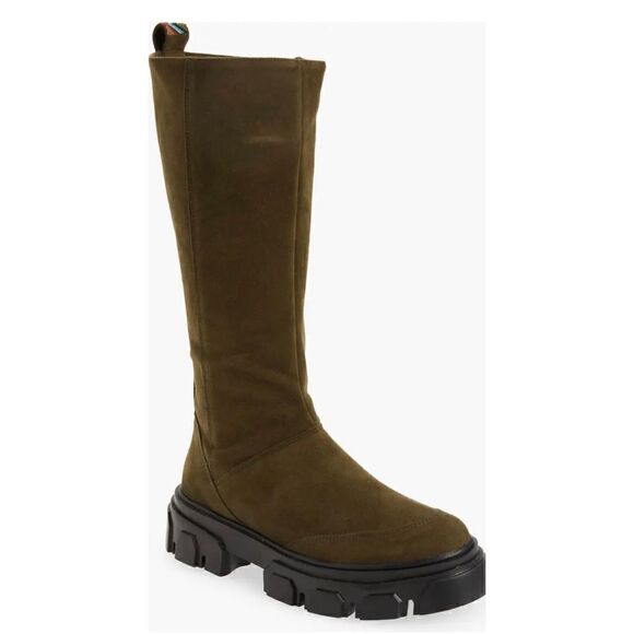 Farm Rio Knee High Olive Green Suede Lug Sole Boot NWOB Size 6 1/2 - Picture 1 of 8